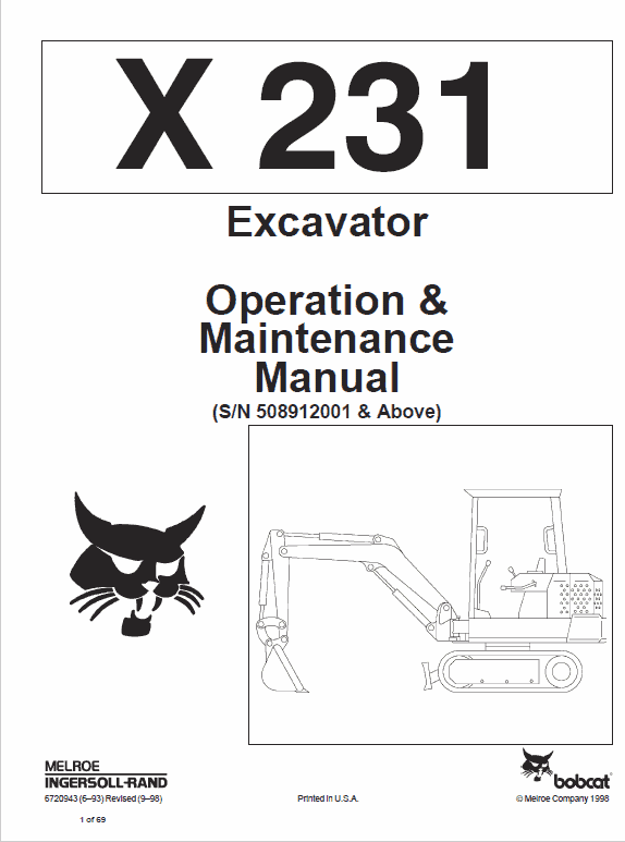 Bobcat X231 Excavator Service Manual