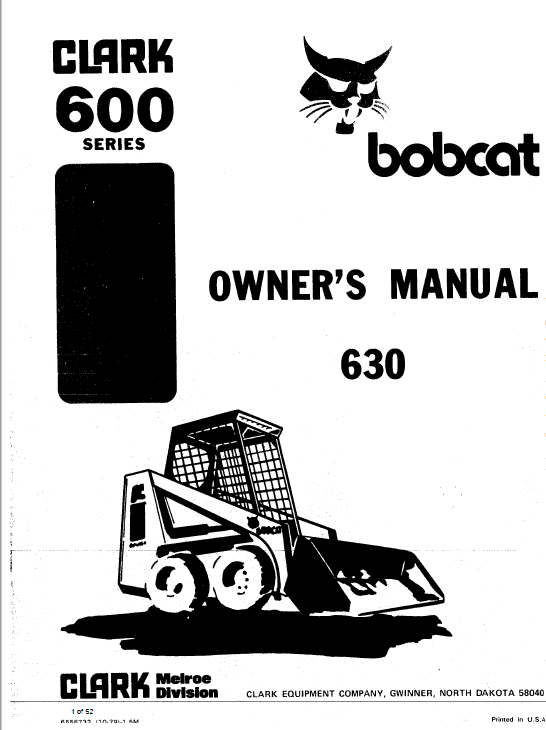 Bobcat 630, 631 and 632 Skid-Steer Loader Service Manual