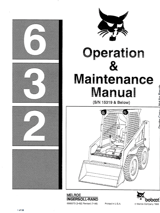 Bobcat 630, 631 and 632 Skid-Steer Loader Service Manual