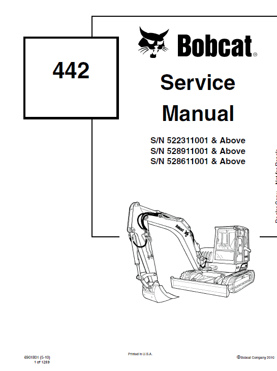 Bobcat 442 Excavator Repair Service Manual