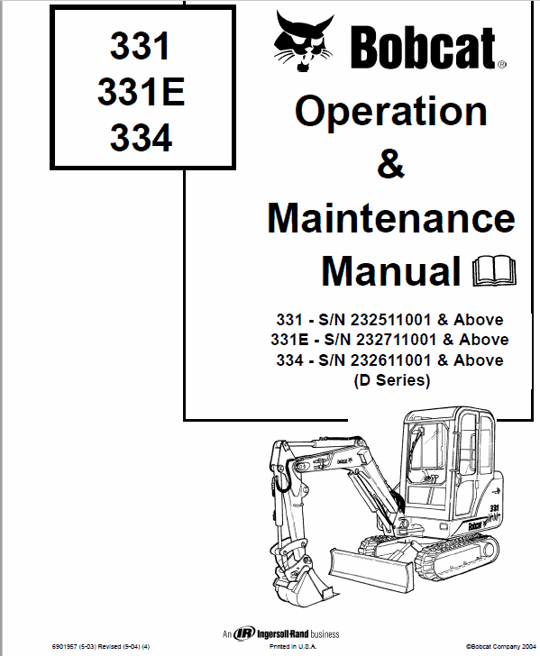 Bobcat 331, 331E and 334 Excavator Service Manual