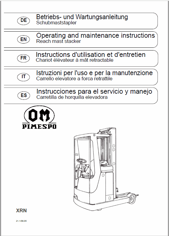 OM Pimespo XRN Reach Trucks Workshop Repair Manual