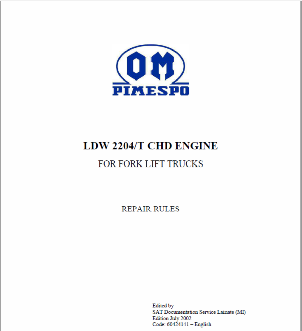 OM Pimespo LDW 2204/T CHD Engine For Forklift Trucks Shop Manual