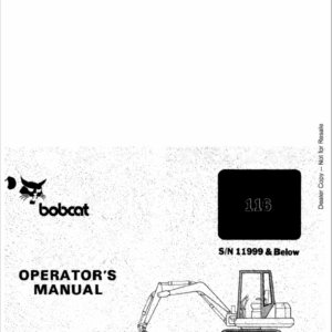 Bobcat 116 Excavator Service Manual