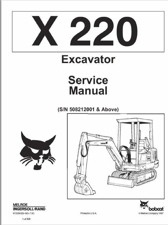 Bobcat X220 Excavator Service Manual