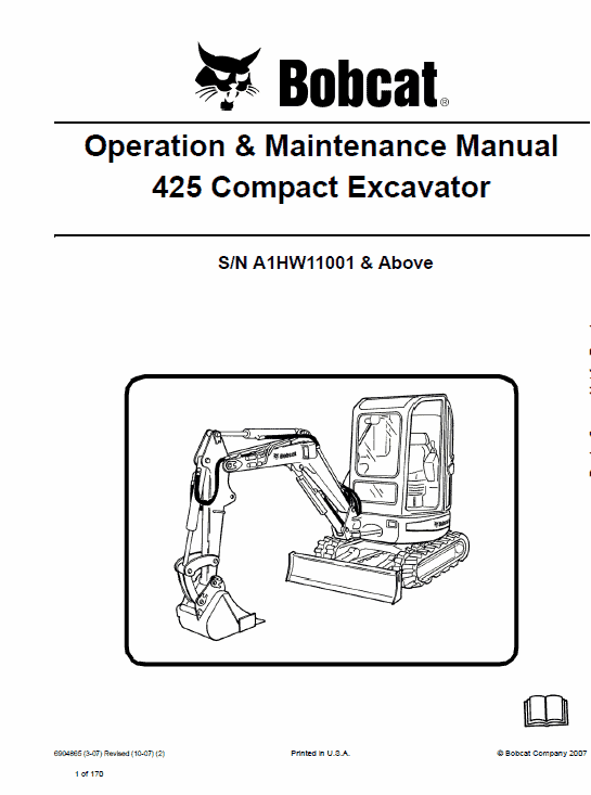 Bobcat 425 and 428 Compact Excavator Service Manual