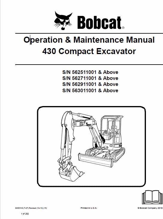 Bobcat 430 Compact Excavator Service Manual