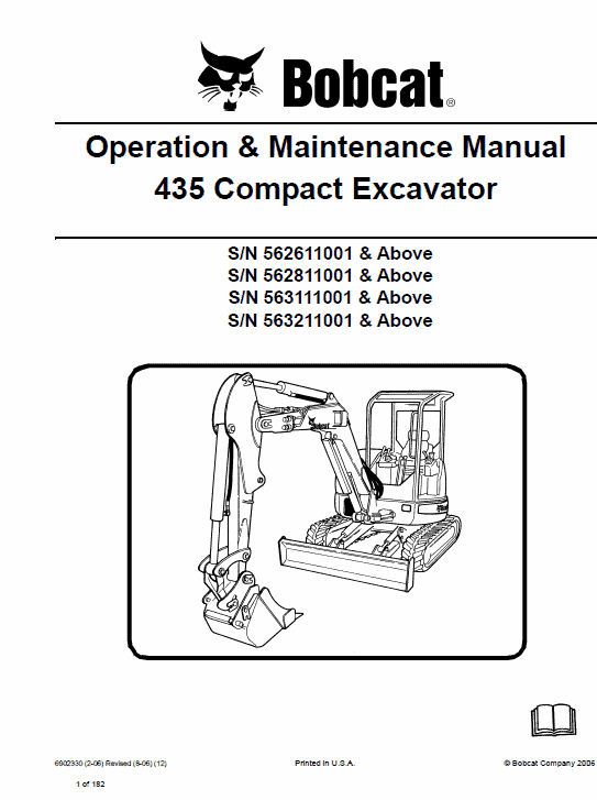 Bobcat 435 Compact Excavator Repair Service Manual