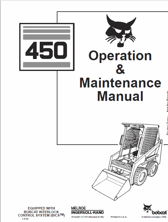 Bobcat 450 and 453 Skid-Steer Loader Service Manual