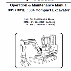 Bobcat 331, 331E and 334 Excavator Service Manual