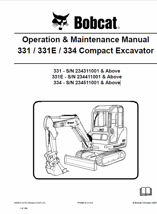 Bobcat 331, 331E and 334 Excavator Service Manual