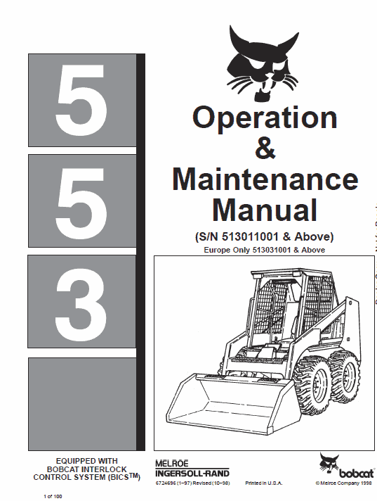 Bobcat 553 Skid-Steer Loader Service Manual