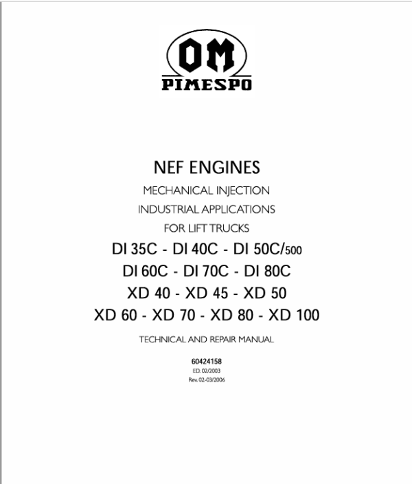 OM Pimespo DI50CH, DI60C, DI70C and DI80C Forklift Workshop Manual