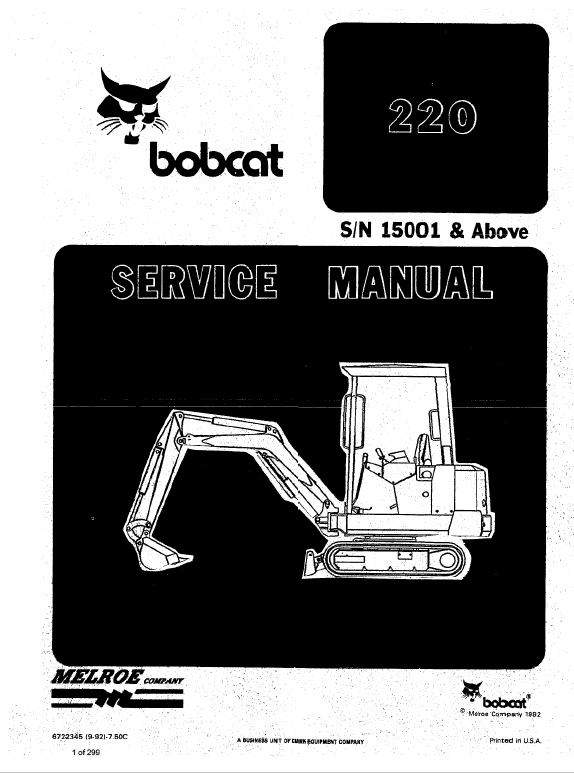 Bobcat X220 Excavator Service Manual