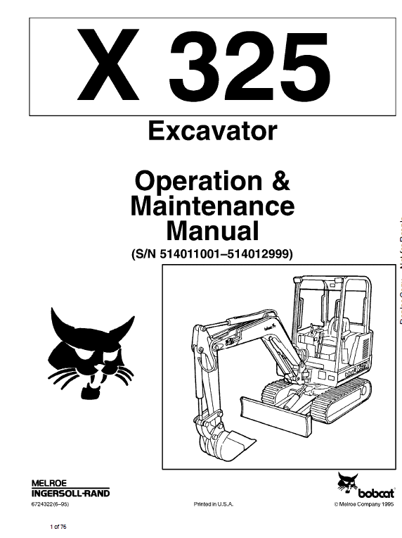 Bobcat X325 and X328 Excavator Service Manual