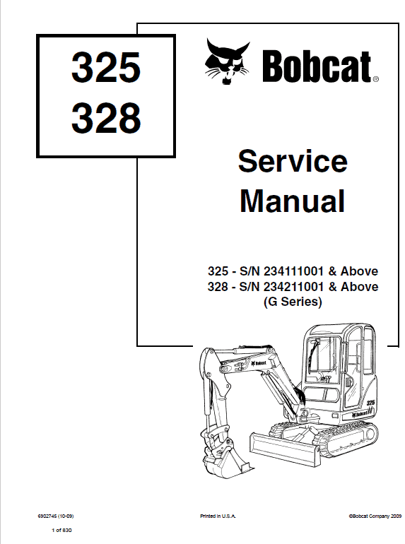 Bobcat 325 and 328 Compact Excavator Service Manual