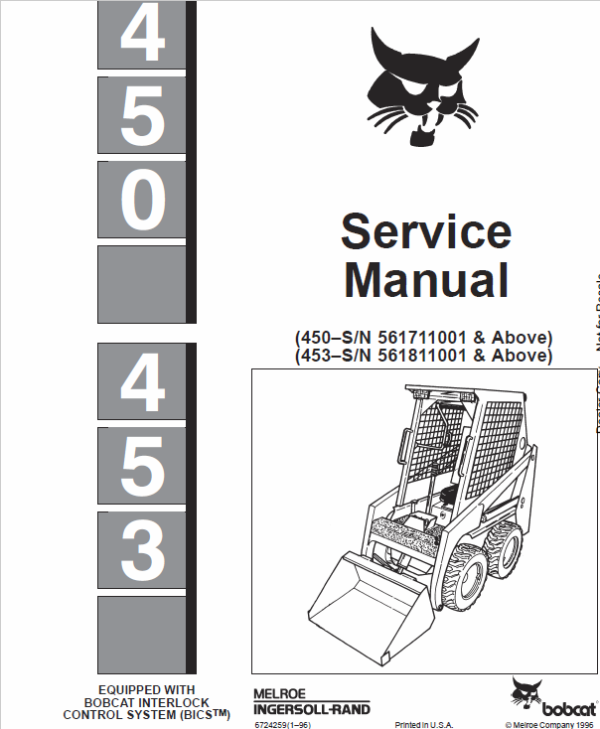 Bobcat 450 and 453 Skid-Steer Loader Service Manual