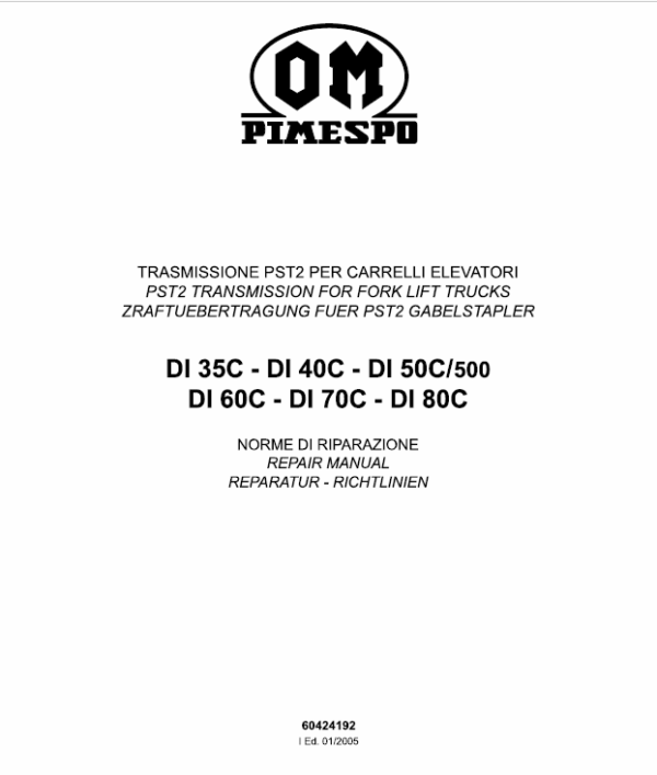 OM Pimespo DI50CH, DI60C, DI70C and DI80C Forklift Workshop Manual