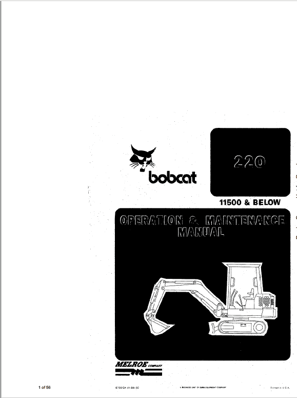 Bobcat X220 Excavator Service Manual