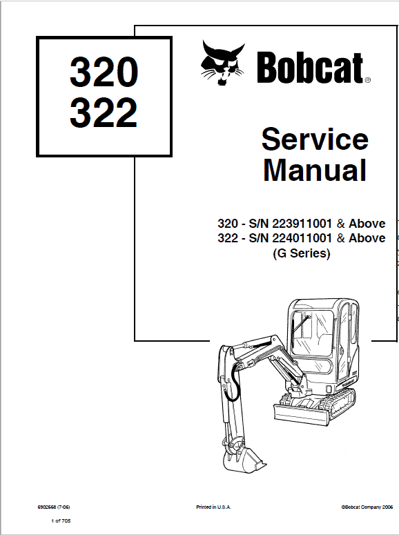 Bobcat 320, 320L and 322 Excavator Service Manual