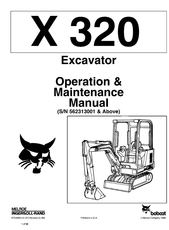 Bobcat X320, and X322 Excavator Service Manual