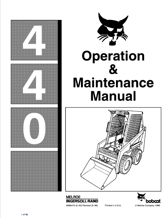 Bobcat 440, 443 and 443B Skid-Steer Loader Service Manual