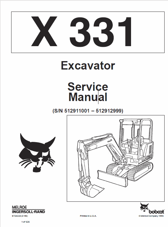 Bobcat X331, X331E and X334 Excavator Service Manual