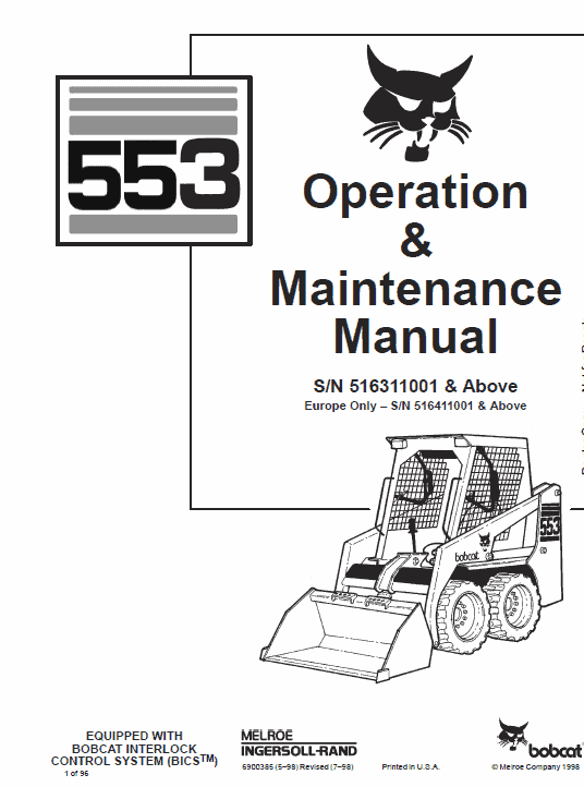 Bobcat 553 Skid-Steer Loader Service Manual