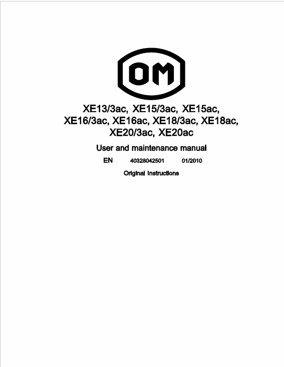 OM Pimespo XE13/3ac, XE15/3ac, XE15ac, XE16/3ac, XE16ac, XE18/3ac, XE18ac, XE20/3ac, XE20ac Manual