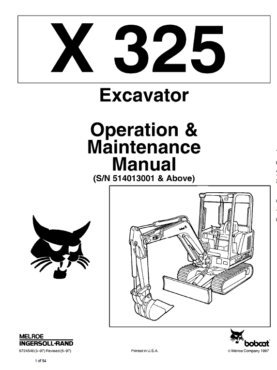 Bobcat X325 and X328 Excavator Service Manual