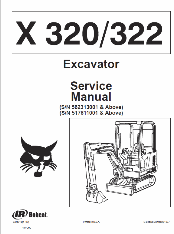 Bobcat X320, and X322 Excavator Service Manual