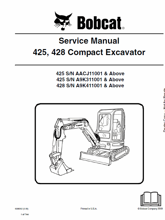 Bobcat 425 and 428 Compact Excavator Service Manual