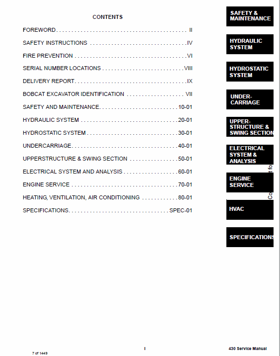 Bobcat 430 Compact Excavator Service Manual