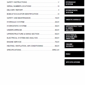 Bobcat 435 Compact Excavator Repair Service Manual