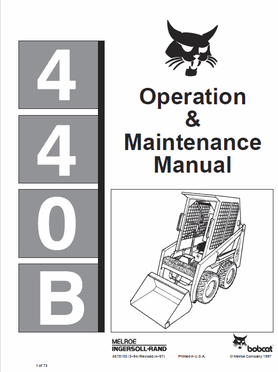 Bobcat 440, 443 and 443B Skid-Steer Loader Service Manual