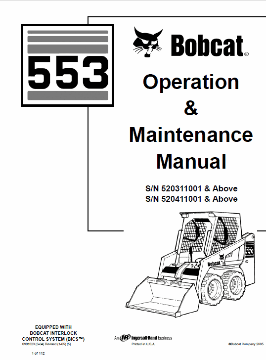 Bobcat 553 Skid-Steer Loader Service Manual