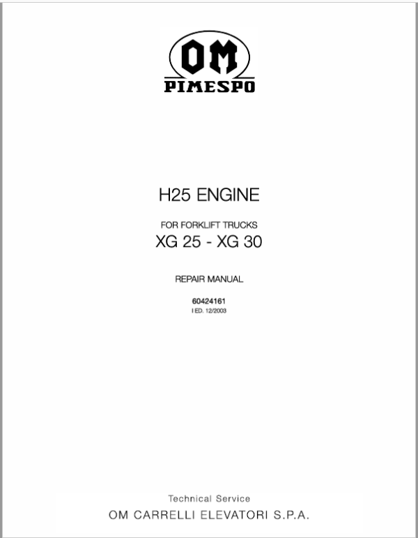 OM Pimespo XG25 and XG30 Forklift Repair Workshop Manual