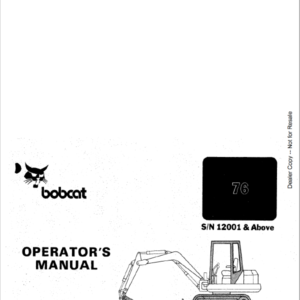 Bobcat X56 and X76 Excavator Service Manual