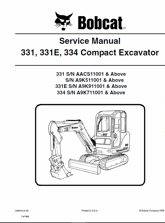 Bobcat 331, 331E and 334 Excavator Service Manual