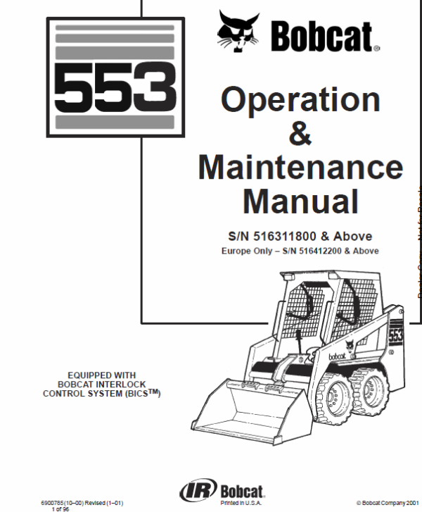 Bobcat 553 Skid-Steer Loader Service Manual