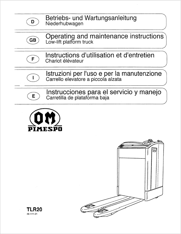 OM PIMESPO TLR, CLD and CLR Pallet Stacker Workshop Repair Manual