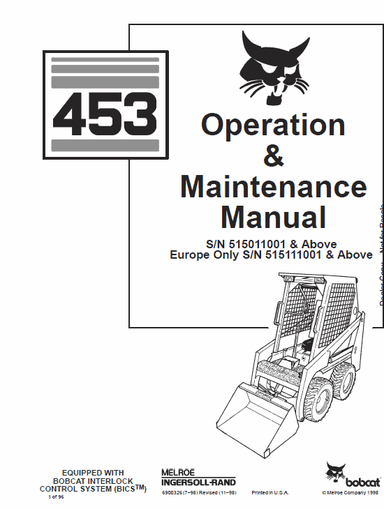 Bobcat 450 and 453 Skid-Steer Loader Service Manual