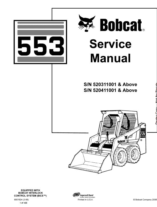 Bobcat 553 Skid-Steer Loader Service Manual