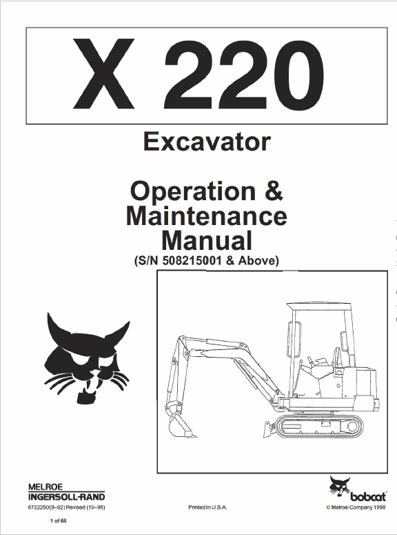 Bobcat X220 Excavator Service Manual