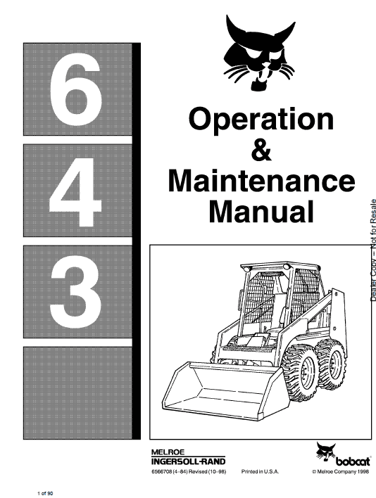 Bobcat 641, 642 and 643 Skid-Steer Loader Service Manual