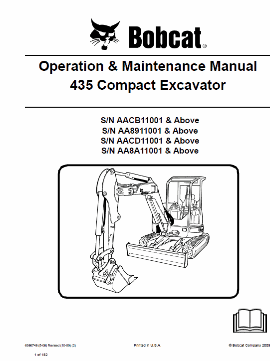 Bobcat 435 Compact Excavator Repair Service Manual