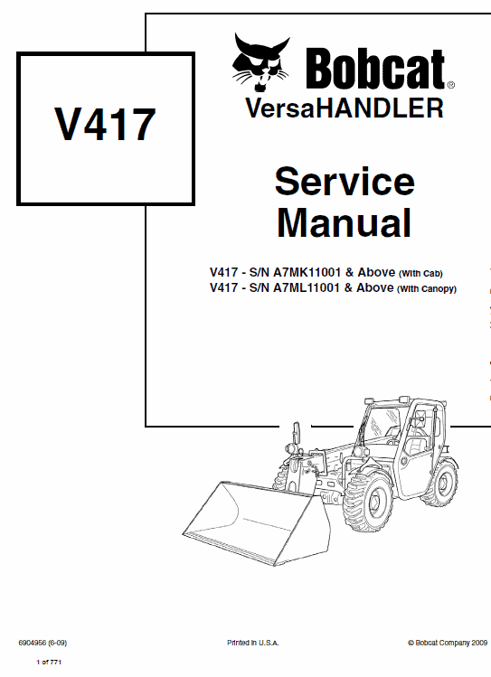 Bobcat V417 VersaHANDLER Telescopic Service Manual