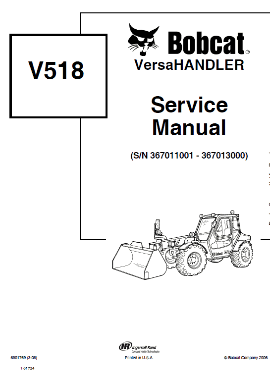 Bobcat V518 VersaHANDLER Telescopic Service Manual