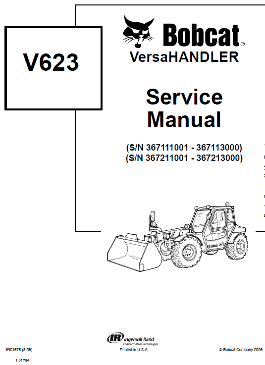 Bobcat V623 VersaHANDLER Telescopic Service Manual