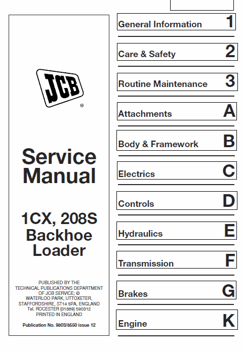 JCB 1CX, 208S Backhoe Loader Service Manual